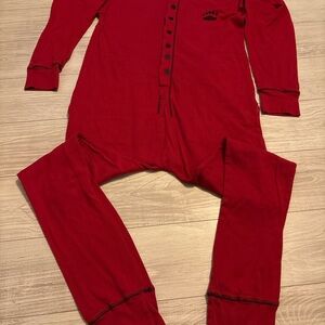 Lazy One Bear Bum Adult One-Piece Sleeper Pajamas Red Button Front